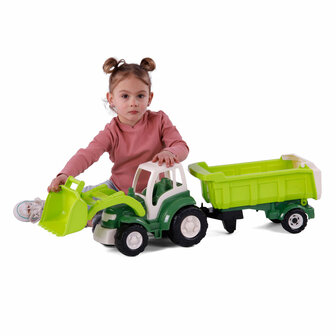 Cavallino XL Tractor Groen met Kiep Aanhangwagen, 86,5cm