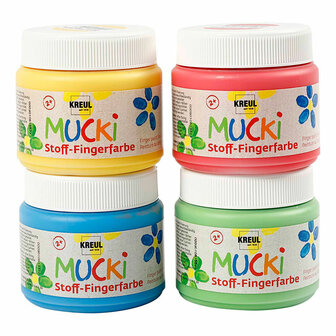 Muck Vingerverf Blauw/Groen/Rood/Geel, 4x150ml