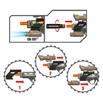 Alfafox Pistool Militair met Licht en Geluid en Zaklamp