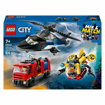 LEGO City 60462 Helikopter, Brandweerauto en Onderzeeer Remix