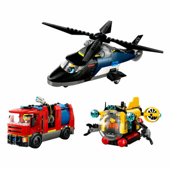 LEGO City 60462 Helikopter, Brandweerauto en Onderzeeer Remix