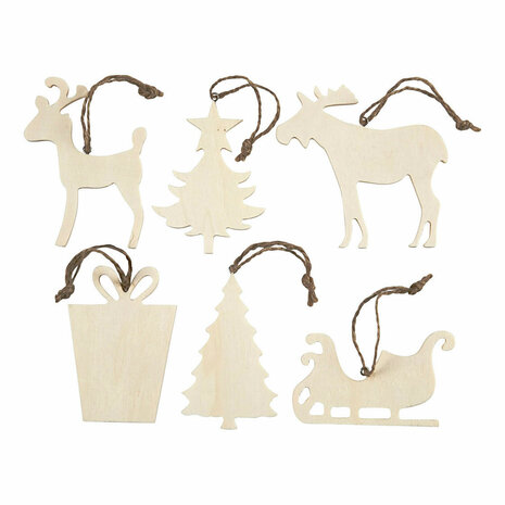 Houten Ornamenten Kerst Thema, 90st.