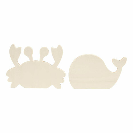 Houten Zeedieren Krab en Walvis, 2st.