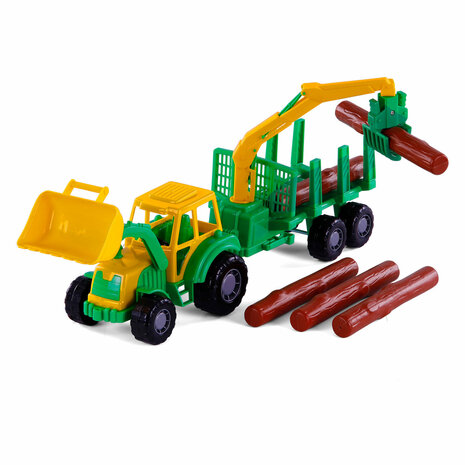 Cavallino Junior Tractor met Kraan Aanhangwagen en Hout, 46cm