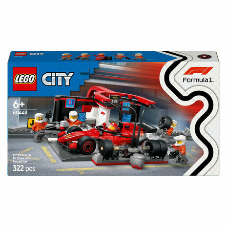 LEGO City 60443 F1 Pitstop en Pitcrew Met Ferrari Auto