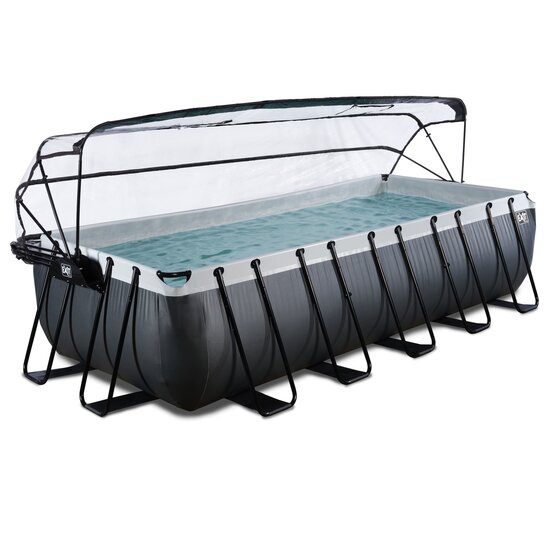 zelfmoord opslaan De slaapkamer schoonmaken zwembad EXIT Frame Pool 5.4x2.5x1.22m (12v Zandfilter) Black Leather Style  + Overkapping - Speelgoed de Betuwe