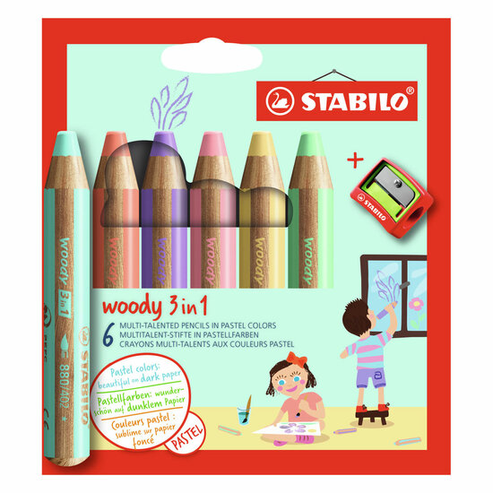 congestie Conclusie gat STABILO Woody 3in1 Potloden - 6 kleuren + Puntenslijper - Speelgoed de  Betuwe