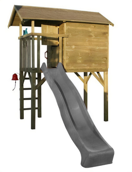 Bezienswaardigheden bekijken Voorstel paneel Prestige Garden houten speelhuis met Antraciet glijbaan - Amsterdam -  Speelgoed de Betuwe