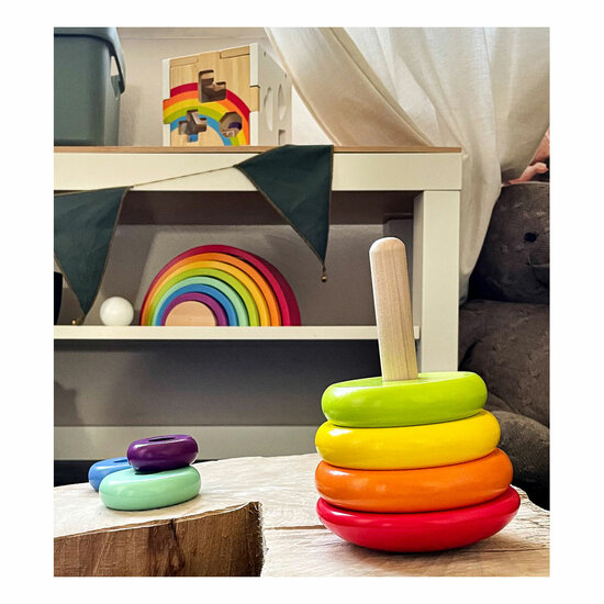 Small Foot - Houten Stapeltoren Regenboog, 7dlg.