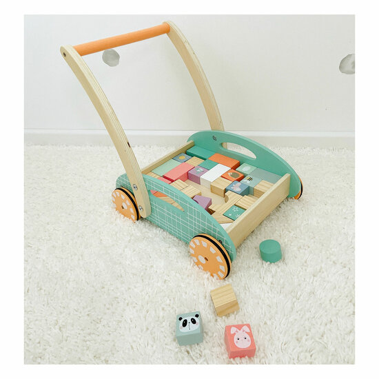 Small Foot - Houten Baby  Walker Loopwagen met Blokken Paste