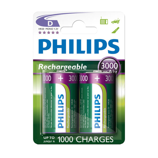 Oplaadbare Batterijen Philips Rechargeable NimH D/HR20 3000m