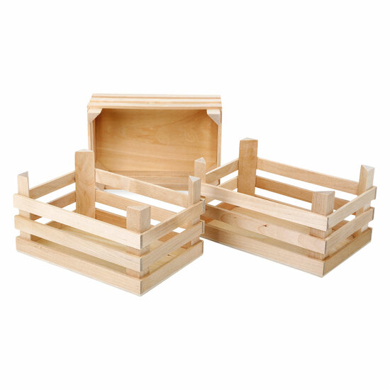 Small Foot - Houten Kratjes Groot 18x12x9,5cm, Set van 3