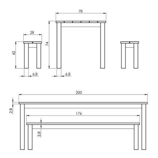 Louise Picknicktafel met bankjes van hout 200 cm - Bruin