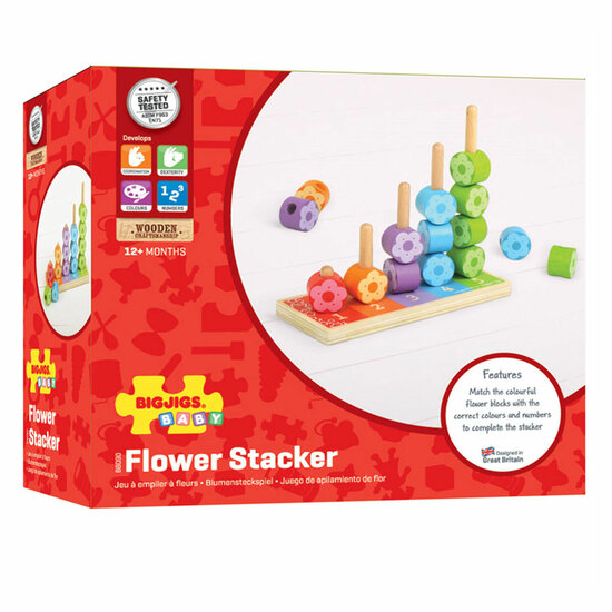 Bigjigs Houten Stapelspel Bloemen, 16dlg.