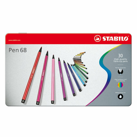 STABILO Pen 68 in Metalen Doos, 30kl.