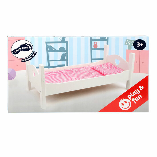 Small Foot - Houten Poppenbed Wit met Beddengoed, 4dlg.