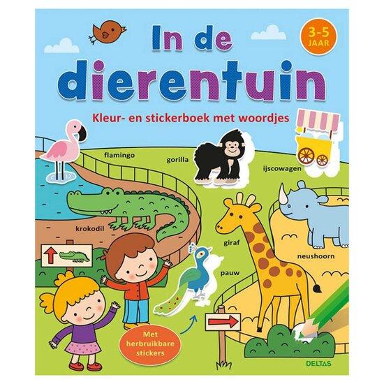 Kleur- en Stickerboek met Woordjes - In de dierentuin