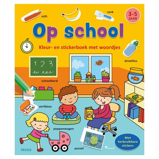 Kleur- en Stickerboek met Woordjes - Op school