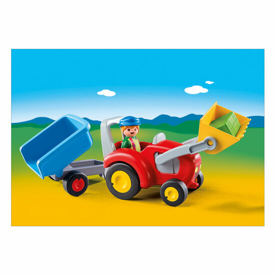 Playmobil 1.2.3. Boer met Tractor en Aanhangwagen - 6964