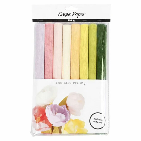 Cr&ecirc;pepapier Pastelkleuren, 8 Vellen