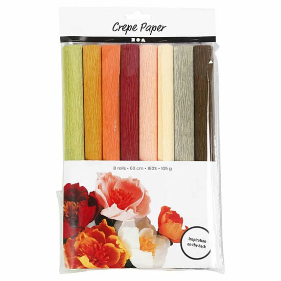 Cr&ecirc;pepapier Pastelkleuren, 8 Vellen