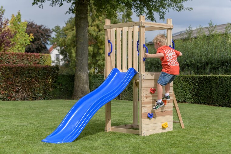 Houten Speeltoestel Mari met blauwe glijbaan