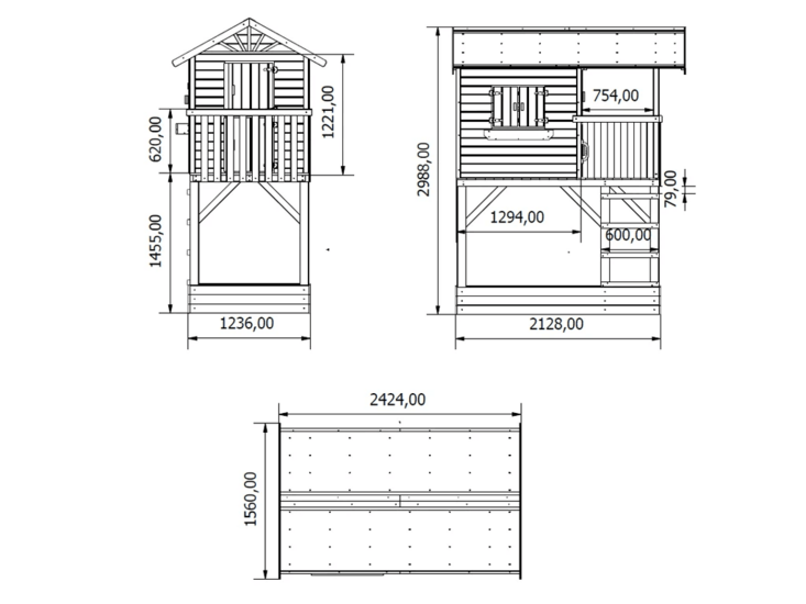 Houten speelhuis Treehut met zandbak en Rode glijbaan - Prestige Garden