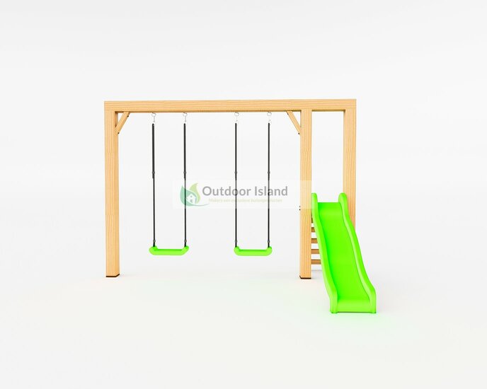 Houten Authentieke Schommel met glijbaan Scar Douglas - Appelgroen 350cm