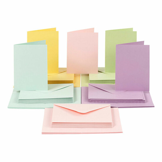 Kaarten en Enveloppen Pastelkleuren, 50 Sets