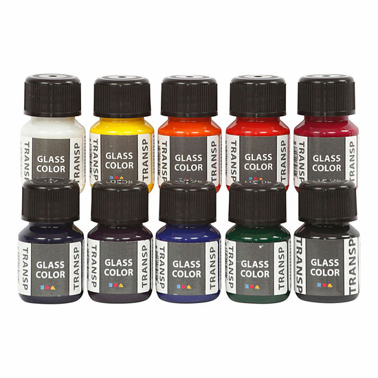 Glass Color Transparant Glasverf Kleur, 10x30ml