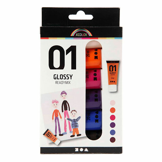 Acrylverf voor Kinderen Glossy Extra Kleuren, 6x20ml