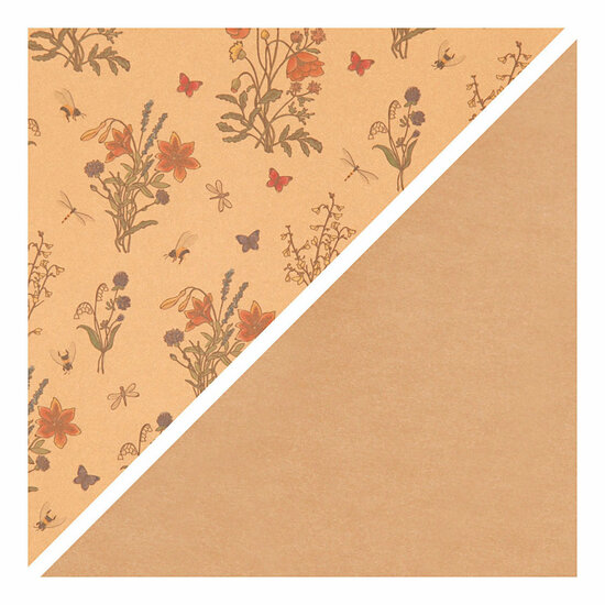 Faux Leather Papier Bruin met Bloemenprint, 1m