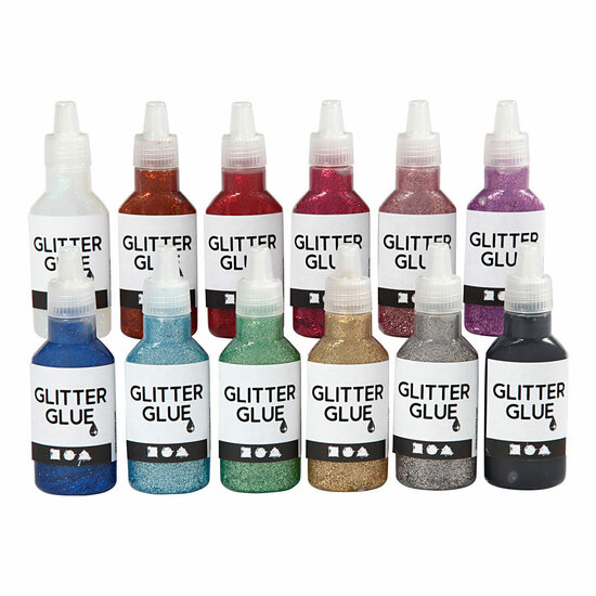 Glitterlijm Diverse Kleuren, 12x25ml