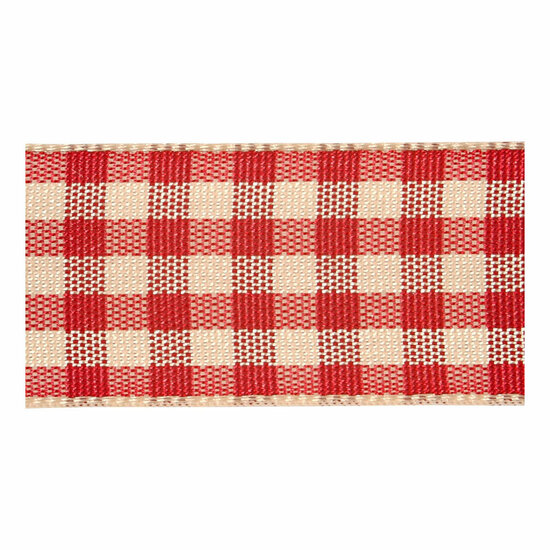 Geruit Lint Antiek Rood Wit, 25m