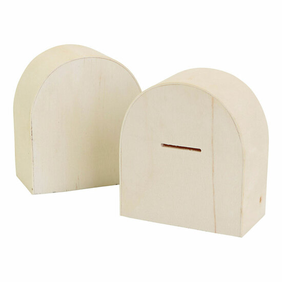 Houten Spaarpot met Halve Ronding 10x9cm, 12st.