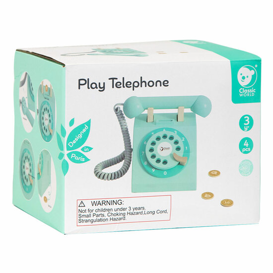 Classic World Houten Retro Telefoon Turquoise