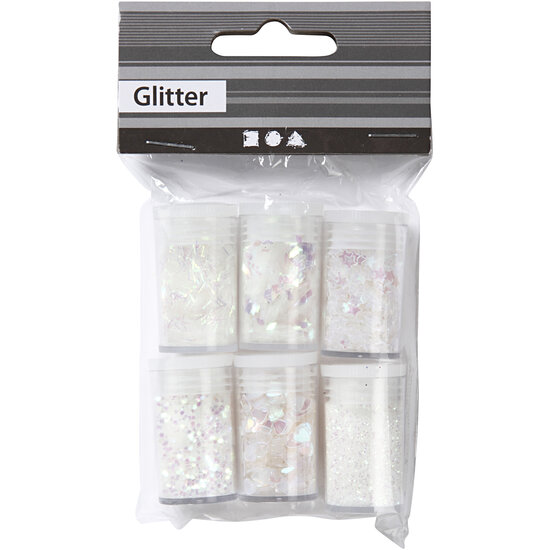 Glitter en Pailletten Wit, 6x5gr