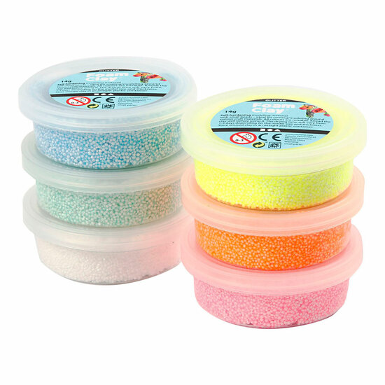 Foam Clay Pastel Kleuren Glitter, 6x14gr.