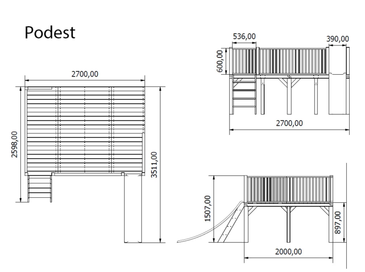 Houten speelhuis Butterfly XL op platform zonder glijbaan