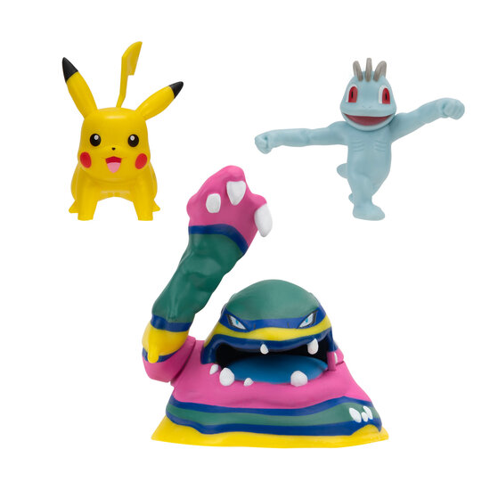 Pok&eacute;mon Batte Figuur Set - Machop, Pikachu, Alolan Muk, 3st.