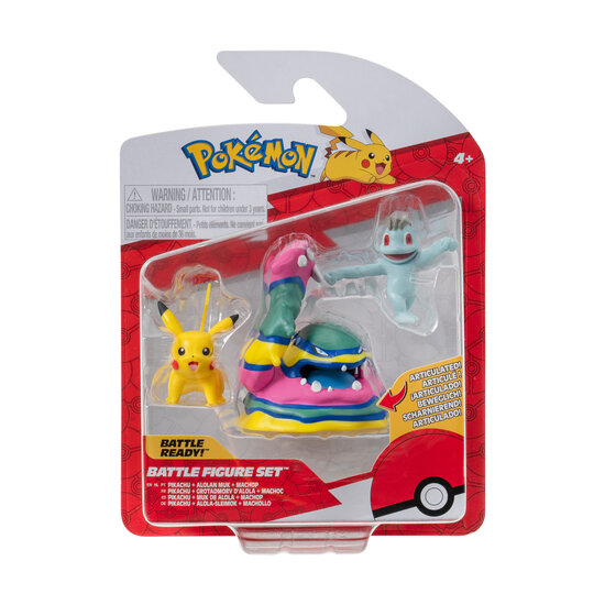 Pok&eacute;mon Batte Figuur Set - Machop, Pikachu, Alolan Muk, 3st.