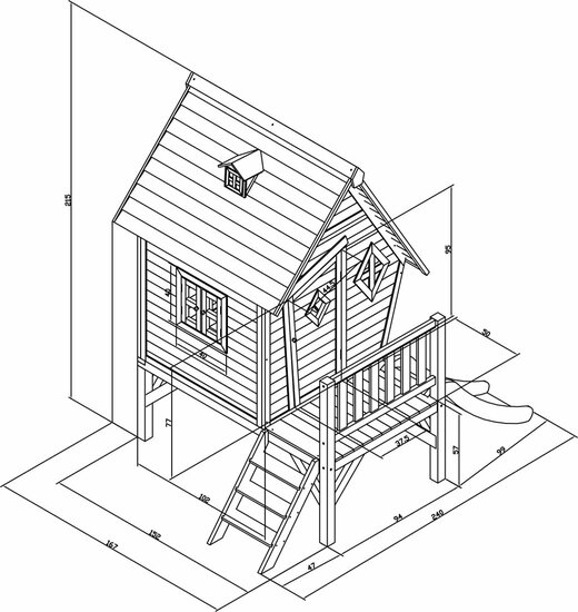 Cabin XL Speelhuis Grijs/wit - Rode Glijbaan