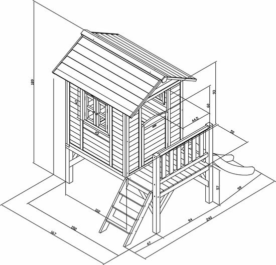 Lodge XL Speelhuis Scandinavisch Rood - Blauwe Glijbaan