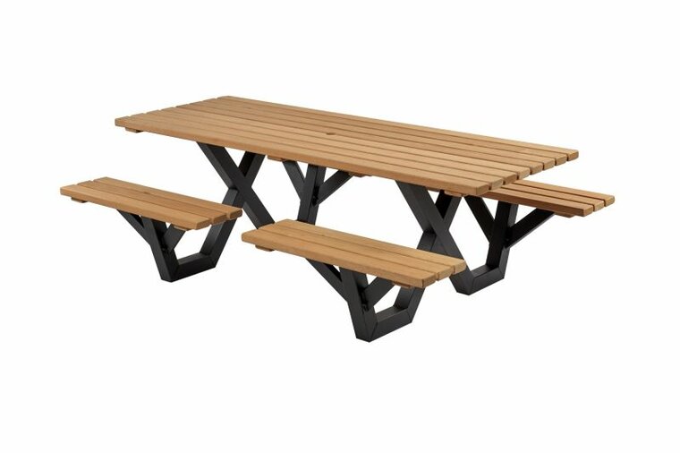 Picknicktafel hardhout, metalen frame, open instap