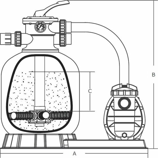 Flotide Pool Filter set PE/fibreglass-reinforced polyester 50 mm / 1 1/2&quot; metric/imperial glue socket 2,5bar 230VAC grey type FSF500-6W 60m3