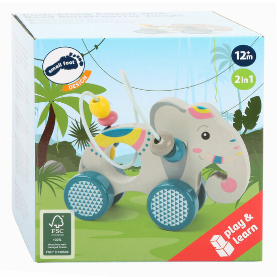 Small Foot - Houten Duwfiguur Olifant met Motoriekspiraal