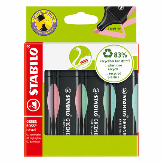 STABILO GREEN BOSS Pastel - Markeerstift - Set Met 4 Stuks