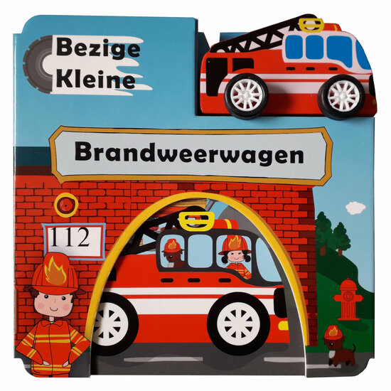 Bezige Kleine Brandweerwagen Kartonboek met Houten Voertuig