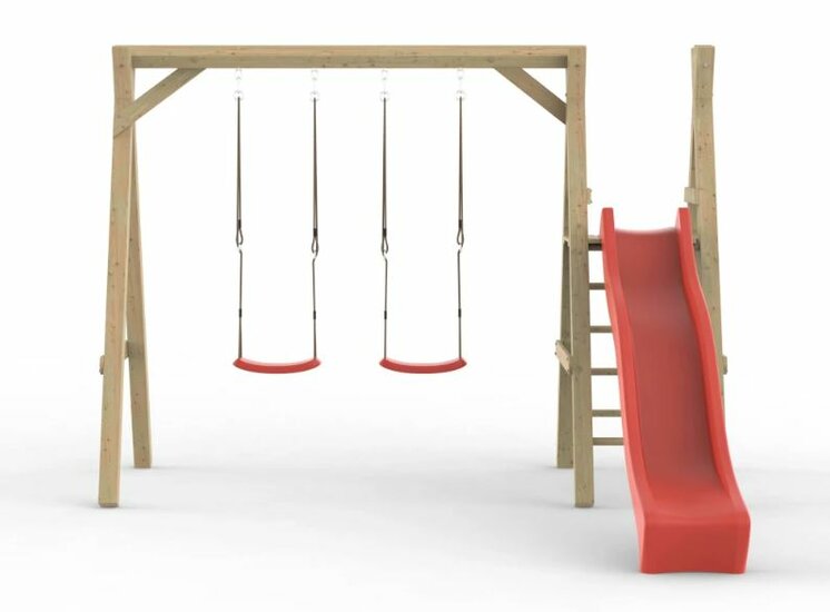 (2dekans) Houten schommel dubbel swing + platform Prestige Garden glijbaan rood