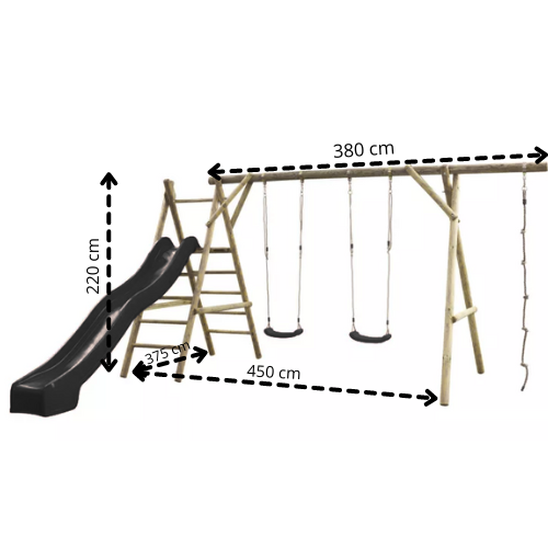 Houten Schommel Noortje met glijbaan - Blauw 450 cm